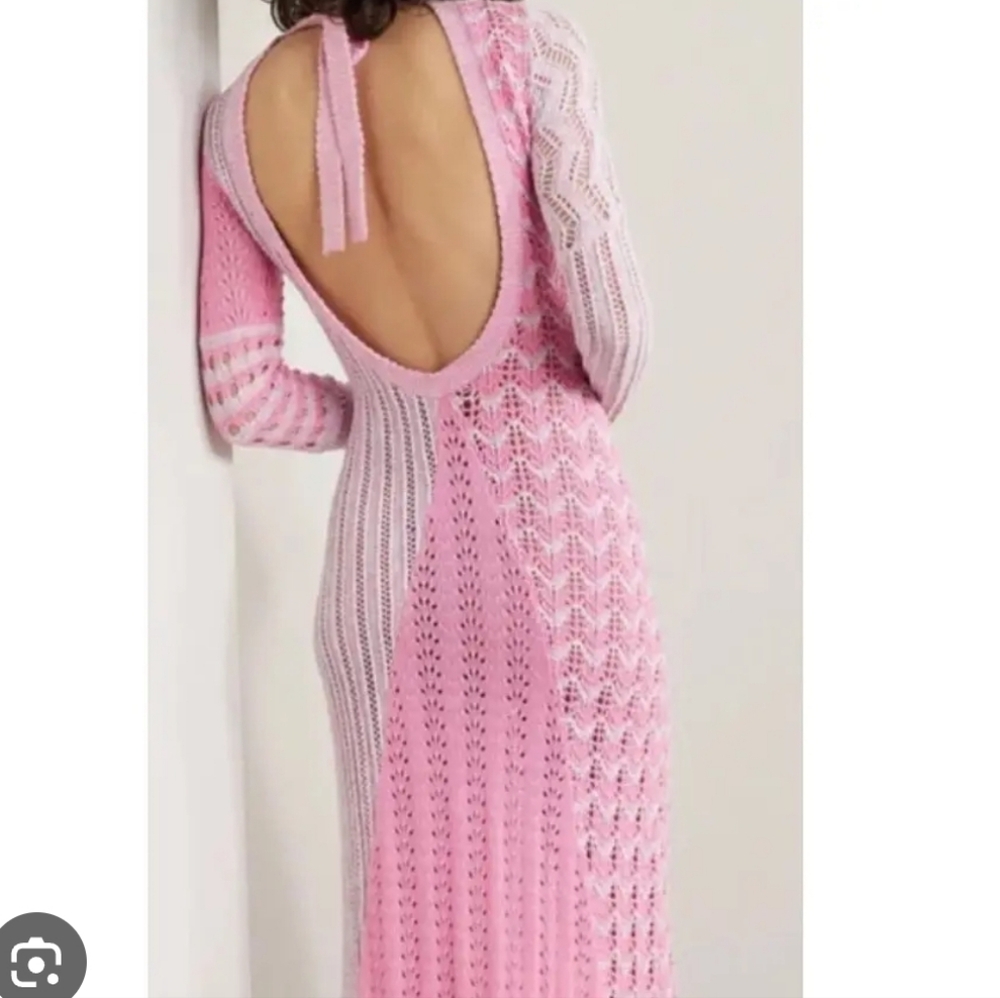 Loveshackfancy Pink Crochet Knit Open Back Maxi Dress